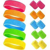 Set 9 Pièces Bandeaux Et Bracelets Fluos Sport | Style Années 80 | Anti-transpiration | Pour Fitness, Tennis, Fêtes