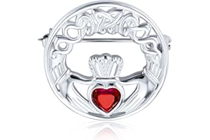 BLING JEWELRY Traditional Irish Celtic Heart Claddagh Brooch Bangle Bracelet For Women Simulated Green Emerald, Red Ruby .925 Sterling Silver