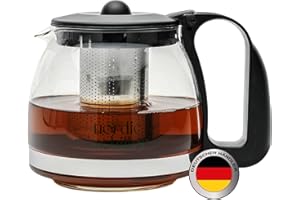 NORDIC SCHILLER Premium Teekanne Glas, Hitzebeständig Glaskanne mit Deckel 1250ml Teekanne mit Siebeinsatz Teekanne Thermo mit Edelstahl Filter Sieb, Tea Maker, Teekanne mit Sieb Tee Kanne Aus Glas