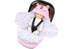 HIVIA Hiver Nid d'ange Bebe Cosy Couverture Emmaillotage Bebe pour Poussette Siege Auto Cadeau Naissance Fille Licorne Rose