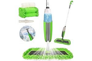 Bodenwischer mit Sprühfunktion,AIGLAM Wischer mit Sprühfunktion für Boden und Fenster 360-Grad Spray Mop mit 4 Mikrofaserpads und Bürste für Hartholz, Marmor, Laminat, Vinyl, Fliesen(Grünes Upgrade)