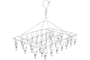 Sinnsally Folding Sock Dryer with 36 Pegs,Metal Sock Hangers with Clips,Underwear Hanger for Washing Line Accessories,Stainless Steel Clothes Sock Drying Rack,Laundry Drip Airer Hanger with Pegs