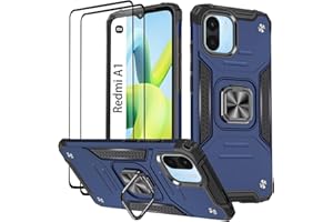 KANSi Hülle für Xiaomi Redmi A1 / Redmi A2, Schutzfolie [2 Stück] Silikon TPU Hart PC Handy Hüllen 360 Grad Drehbar Ringhalter Bumper Stoßdämpfung Schutzhülle - Blau