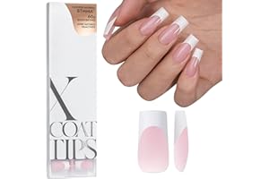 ‎BTARTBOX BTArtbox French Press On Nails Long Square Soft Gel Nail Tips Full Cover Nageltip, French XCOATTIPS French Künstliche Fake nails mit Pre-applied Tip Primer & Base Coat Cover, Rosa