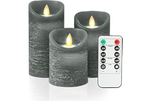 KeeFos【3 Sets Candele LED, Candele Senza Fiamma, Candele Flickering Flameless, Candele All'aperto, con Telecomando e Funzione Timer per Compleanno, Festa, Matrimonio, Hotel - Grigio
