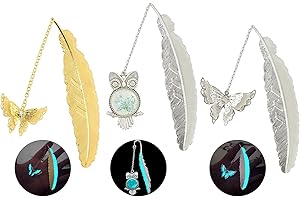 VMINOG Marcapaginas De Plumas De Metal 3 Pcs Marcador Clásicos Marcapáginas Vintage Calendario Adviento Para Mujer,Regalo Para Lectores Mujeres Y Niños Regalo De Navidad(Oro,Plata)