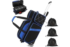 BOSSTIN 3 Ball Bowling Bags with Wheels, Bowling Ball Bag with Secure Velcro Fixed Ball Cup & Shoe Compartment (Fits Up to Size 16),Bowling Ball Bag 3 Ball Roller with Multi-Pockets (Red)