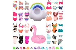 Miunana 12 Doll Clothes and Accessories Includ 5 Swimsuits Shoes 2 Swimming Ring Float Summer Clothes for 11.5 Inch Girl Doll