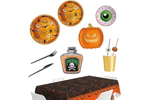 PARTYLOSOPHY OH YEAH - Kit 12 Personas - Decoración Halloween Mesa - Temática Infantil y Adulto - Accesorios Fiesta Día de los Muertos - Platos + Vasos + Servilletas + Manteles - FÁCIL MONTAJE (Clásica)
