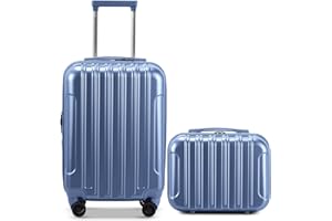 LEADZM Set de 2 Valises de Voyage avec Vanity Case, Valise Grande Taille, Valise Cabine, Set de Bagage pour Voyage, ABS+PC avec roulettes Pivotantes 360°, Design dégradé - Bleu grisâtre
