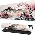 Watercolor Japanese Large Gaming Mouse Pad,Mouse Pad Gaming 31.5 x 11.8 in Mouse Mat Desk Pad,Large Desk Mat,Extended Keyboard Mousepad with Non-Slip Base and Stitched Edge for Desk Home Office