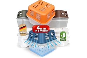 KARAT 4 x Luftentfeuchter mit 8 x 400g Nachüll-Beutel Granulat Raumentfeuchter nachfüllbar & wiederverwendbar (Grau, Kuki)