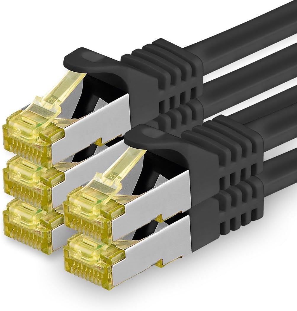 1aTTack.de Cat.7 network cable 0.5 m black pack of 5 Cat7 Ethernet cable network LAN cable raw cable 10 Gb s SFTP PIMF LSZH set patch cable with Rj 45 plug Cat.6a
