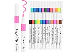 NEXMEE Marqueur Peinture Acrylique, Feutre Acrylique, 24 Couleurs Peinture Marqueur Acrylique Stylo Peintures Permanent Imperméables pour Plastique/Papier/Textile/Pierre/Bois/Verre