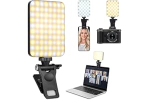 BIRSHE Lumière Téléphone pour Selfie LED avec Clip, 80 LED Lampe à Selfie Portable, Batterie Rechargeable de 2000mAh, CRI95+, 3 Modes d'éclairage, Lampe Vidéo à Pince pour Phone, Ordinateur Portable, Caméra