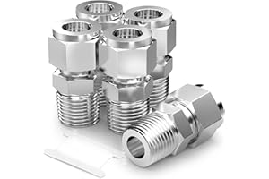 TAISHER 5PCS 304 Stainless Steel Compression Tube Pipe Fitting Connector, 8mm Tube OD x 1/4" BSP Male Straight Adapter