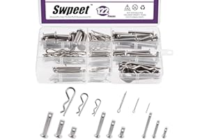 Swpeet 122 perni a forcella in acciaio inox 304 M4 M6 M8 con coppiglia in acciaio zincato M1.5 M2 M3 e clip di fissaggio Set di clip per gancio di fissaggio, foro di fissaggio, perno rotondo