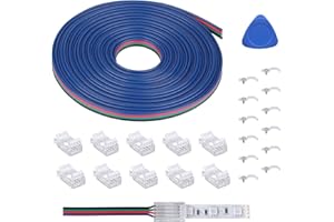 ‎REDTRON REDTRON Przedłużacz taśmy świetlnej LED 4-pinowy, bez lutowania, zestaw złączy z przedłużaczem 5 m i 10 szt. złączami do taśm LED RGB 10 mm, 5050 RGB