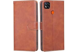 RankOne Funda Compatible con Redmi 9C / Redmi 9C NFC/Redmi 10A (6.53" Inches), Funda de Piel Tipo Folio Flip Protectora con Ranura para Tarjeta Carcasa - Marrón