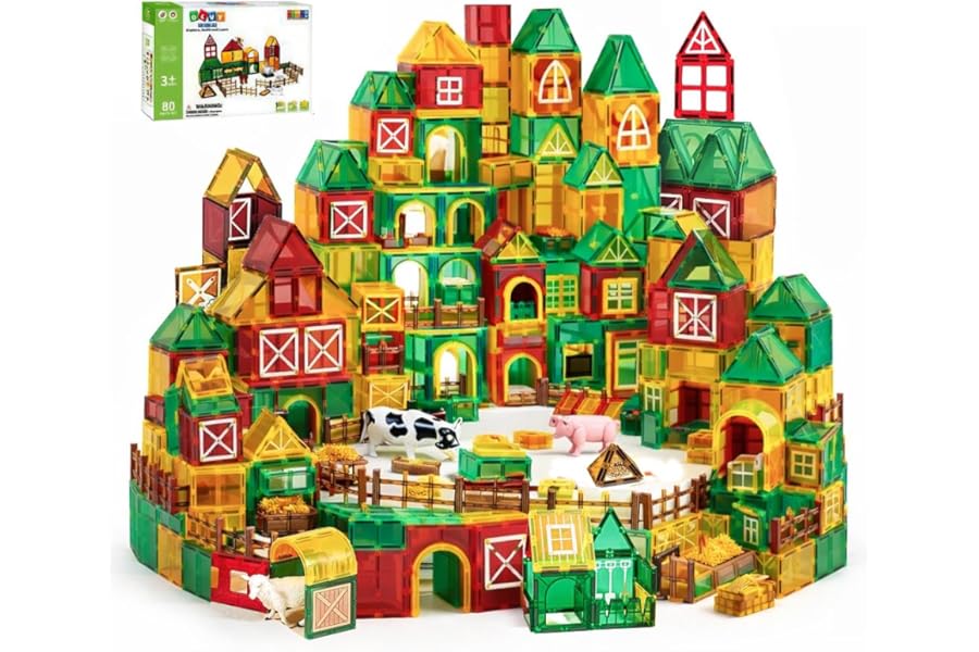 Olvy Montessori Magnetic Blocks Toys - 80 Magnetic Tiles for Kids - Magnetic Building Toy from 3 Years - Smart Playground Magnetic Bricks for Kids