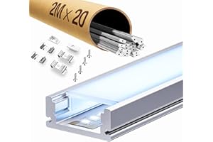 ClarivantiLED Profilé LED 2m en aluminium anodisé, compatible avec ruban 12mm, avec diffuseur opale, idéal comme Rail LED pour un éclairage homogène (SP26, 20 Stück (insgesamt 40m))