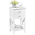 Yaheetech White Bedside Table, X-shaped Tall Bedside Cabinet Nightstand with 2 Drawers and Shelf, Telephone Table Sofa Side End Table for Bedroom Living Room Small Space, 40×30×70cm