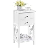 Yaheetech 1pcs Height Bedside Table with Two Drawers | Wooden Bedside Table Modern Side Table for Bedroom Room 40&times;30&times;70cm Whi