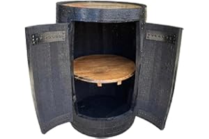 Cheeky Chicks Ltd Black Whisky Barrel Cabinet | Rustic Solid Oak Wood and with Logo | Black 2 Doors 1 Shelf