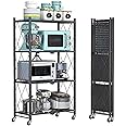 ECVV 4 Tier Foldable Storage Shelf Unit with Wheel, Heavy Duty Storage Shelving Unit for Kitchen, Garage and Laundry Bathroom Tool Organization, Black