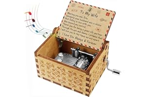 sakruda Wooden Music Box for Wife,Gift from Husband to Wife,Hand-Crank You Are My Sunshine Melody Musical Box,Laser Engraved Handmade Antique Gift for Wife on Valentine’s Day,Birthday,Anniversary