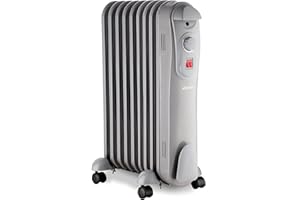 Schallen 2000W 9 Fin Portable Electric Slim Oil Filled Radiator Heater with Adjustable Temperature Thermostat, 3 Heat Settings & Safety Cut Off | 2Kw GREY