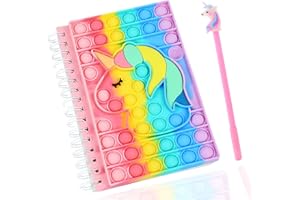 Yeefunjoy Pop it Fidget Notebook Dairy A5, Unicorn Poppet Notebook with Ballpoint Pen, Popper Push Bubble Fidget Sensory Toys, Reversible Notepad Journal, School Office Note books for Kids Adults