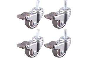QUEERELELE Lot de 4 Roulettes Pivotantes avec Tige Filetée Roue à roulettes verrouillable à rotation, pivotantes 360°, roulettes charge lourde à tige pour Transport Chariot Table Basse Etabli