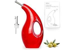 ORNA THE SOUL OF YOUR HOME ORNA Flacon distributeur d'huile en céramique avec 2 becs verseurs - 700 ml - Flacon verseur pour cuisine avec becs verseurs en acier inoxydable pour huile d'olive, vinaigre, sirop - Rouge
