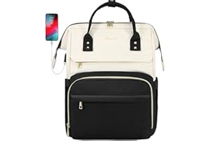 LOVEVOOK Laptop Backpack Women 15.6 inch, Work Bags for Womens, School Computer Bag with USB Port for Business College Travel, Rucksack for Teacher Nurse,BeigeBlack