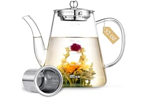 Zpose 1500ml Glass Teapot, Large Tea Pot with Infuser for Loose Tea and Blooming Tea, Stovetop Safe Tea Kettle, Hand Crafted Borosilicate Glass Tea Maker with Scale Line, Tea Gift Set for Tea Lovers