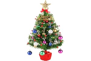 CORST Mini Artificial Christmas Tree 50cm Tabletop Small Christmas Tree Lighted Battery Operated, Pre-Lit Christmas Tree Desktop Ornaments for Xmas, Home, Kitchen Decor