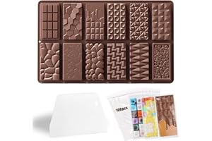 Huahuanghui Stampo per cioccolato in silicone, 12 tavolette di cioccolato, forma profonda con raschietto e tasca, per cioccolatini, cioccolatini, cioccolatini, caramelle