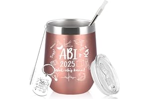 Diztoud Prezent z okazji matury 2025, Abi 2025 – Weil mogę, prezent zdany egzamin, prezent na zakończenie szkoły, 350 ml, kubek do wina ze stali nierdzewnej z pokrywką i słomką, breloczek do kluczy