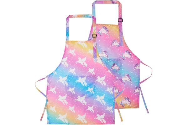 Lictin 2 Pack Tablier Peinture Enfant Avec Poches, Imperméable, Blouse Pour Peindre, Cuisiner, Cuire Au Four (4-12 Ans)