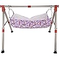 A TO Z HUB NRI Style Round RED Colour Fully Folding Stainless Steel Ghodiyu with Free Hammock, 4 Robber Pade
