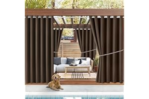 DIVA EN CAMINO DEC Water Proof Outside Curtains with Grommet Top for Porch, Thermal Insulated Washable Light Block Outdoor Divider Drapes for Patio Gazebo Deck Pool Area Pergola Cabana (W84 x L95, Brown, 2 Panels)