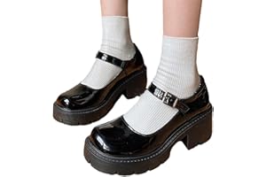 tinetill Damen Mary Jane Schuhe Schwarz Schnallenriemen Runde Zehen Wohnungen Flacher Mund Süße Lolita Prinzessin Schuhe Plattform Gothic Retro Schuhe