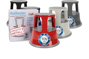 Floordirekt Rolling stool, step stool, elephant foot, stool for office or trade, TÜV + GS tested, many colours, plastic or steel (red, metal)