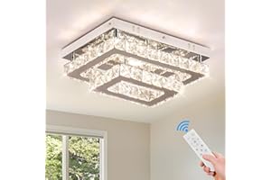 Finktonglan Plafonnier LED en cristal Lampe de plafond rectangulaire moderne K9 en acier inoxydable lustre encastré pour salon chambre à coucher salle à manger (dimmable)