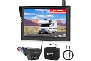 AUTO-VOX Rückfahrkamera Kabellos Solar Magnetische Rückfahrkamera Funk: 1-Minuteneinrichtung, 5" 1080P Monitor, 115m Reichweite für Wohnwagen, LKW, Auto, Wohnmobil, Anhänger