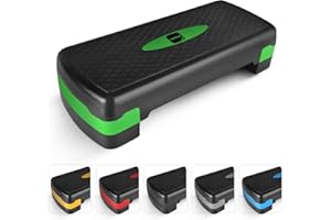 KAYMAN Step per esercizi – Stepper fitness per casa e palestra, adatto per aerobica, cardio, pesi, yoga, allenamento DVD – regolabile in 2 livelli di altezza (10,15 cm) – perfetto set di accessori per