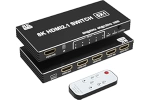 ARLEEDYN 8K HDMI Switch 4K 120Hz - 5 in 1 Out HDMI Splitter Switcher 8K@60Hz 4K@120Hz mit Remote 3D HDR10+ HDCP 2.3 CEC, Verwendung für PS5/4/3 Xbox DVD Player Fire Stick Roku TV PC Nintendo Switch