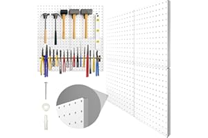 HIVIO PegBoard, 4 Pack Metal Peg board Panels Pegboards Wall Organizer with Bent Frame Large Heavy Duty Peg Board for Walls Home, Garage Tool Storage, Office Organization, Craft Room, Kitchen (white)