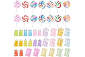 SUNNYCLUE 1 boîte 42 pièces Bonbons Sucrés Charmes Sucette Gommeuse Ours Résine Slime Charmes Polymère Argile Pendentifs pour Boucle d'oreille Bracelet Bricolage Fabrication de Bijoux